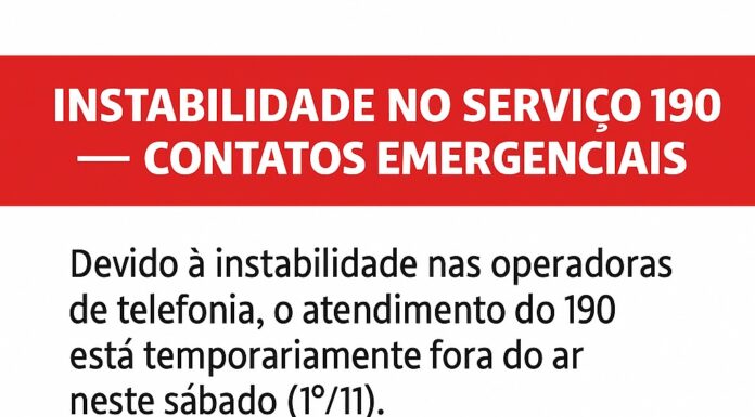 5º BPM informa instabilidade no serviço 190 e disponibiliza contatos emergenciais alternativos