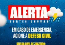 Defesa Civil de Juazeiro alerta para previsão de chuva nos dias 19 e 20 e orienta população sobre como agir em caso de emergência