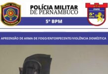 Policiais do 5°BPM apreendem homem por violência doméstica, ameaça com arma de fogo e drogas em Petrolina