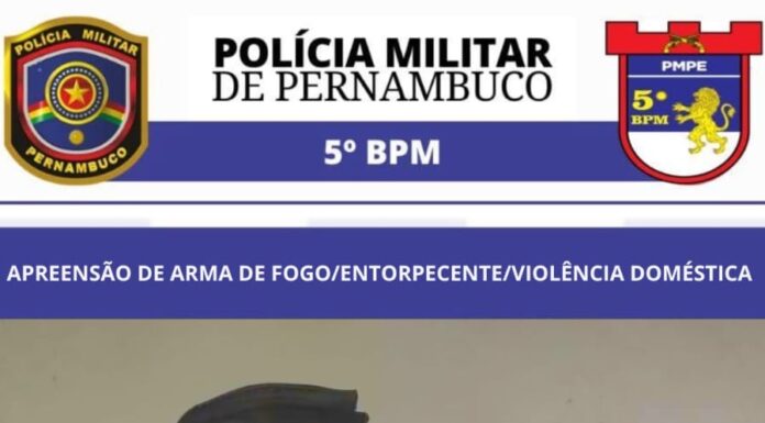 Policiais do 5°BPM apreendem homem por violência doméstica, ameaça com arma de fogo e drogas em Petrolina