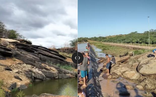 Chuva em Petrolina faz açude transbordar e submerge figuras rupestres de 6 mil anos
