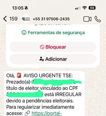 Golpe do “Título de Eleitor irregular” volta a circular no WhatsApp