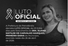 Prefeitura de Petrolândia decreta luto oficial de três dias pela morte da primeira dama Aninha Marques, aos 51 anos