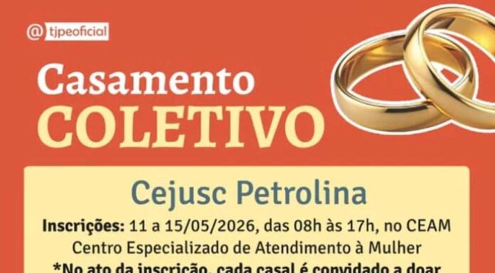 TJPE promoverá casamento coletivo para 100 casais de baixa renda em Petrolina