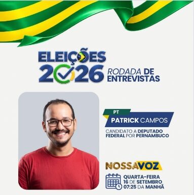 Grande Rio FM 100,7 entrevista nesta quarta (15) o candidato à Camara dos Deputados Patrick Campos (PT) no Nossa Voz